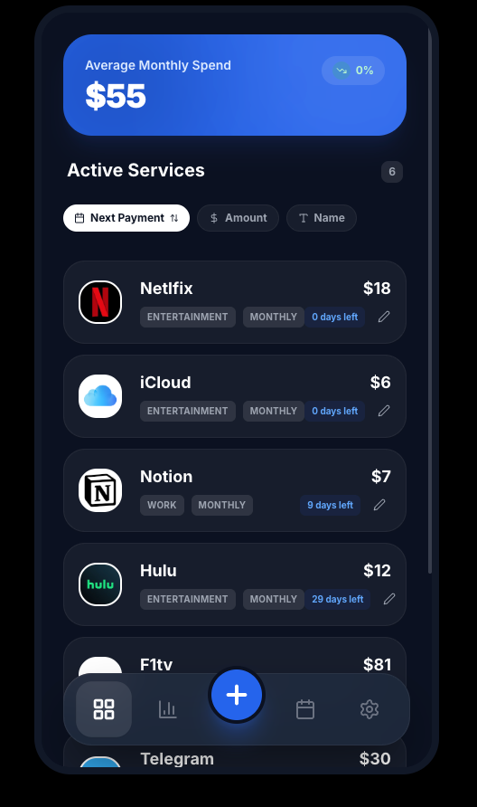 Manage Subscriptions Interface